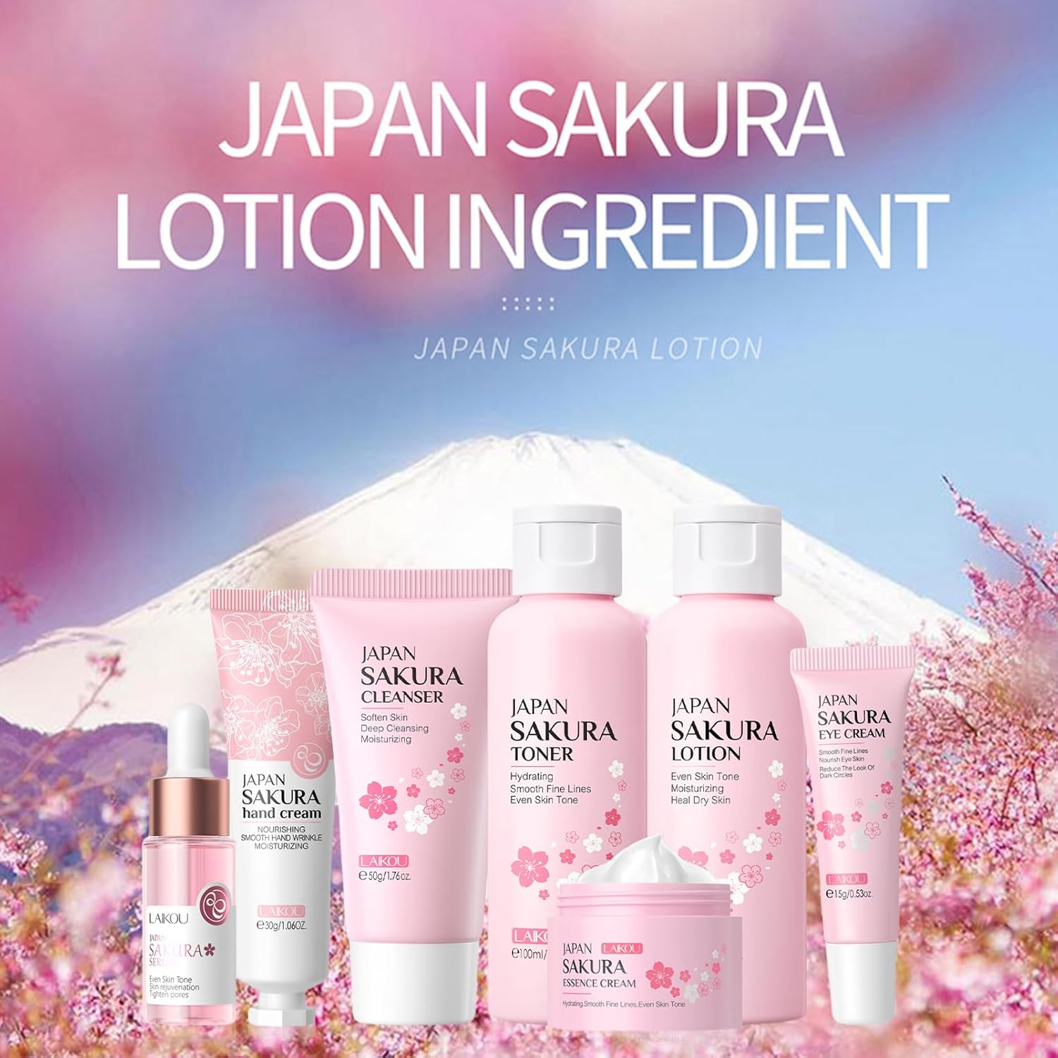 Sakura Skincare Set, Nourish, Protect &amp; Glow Naturally, 7PCS